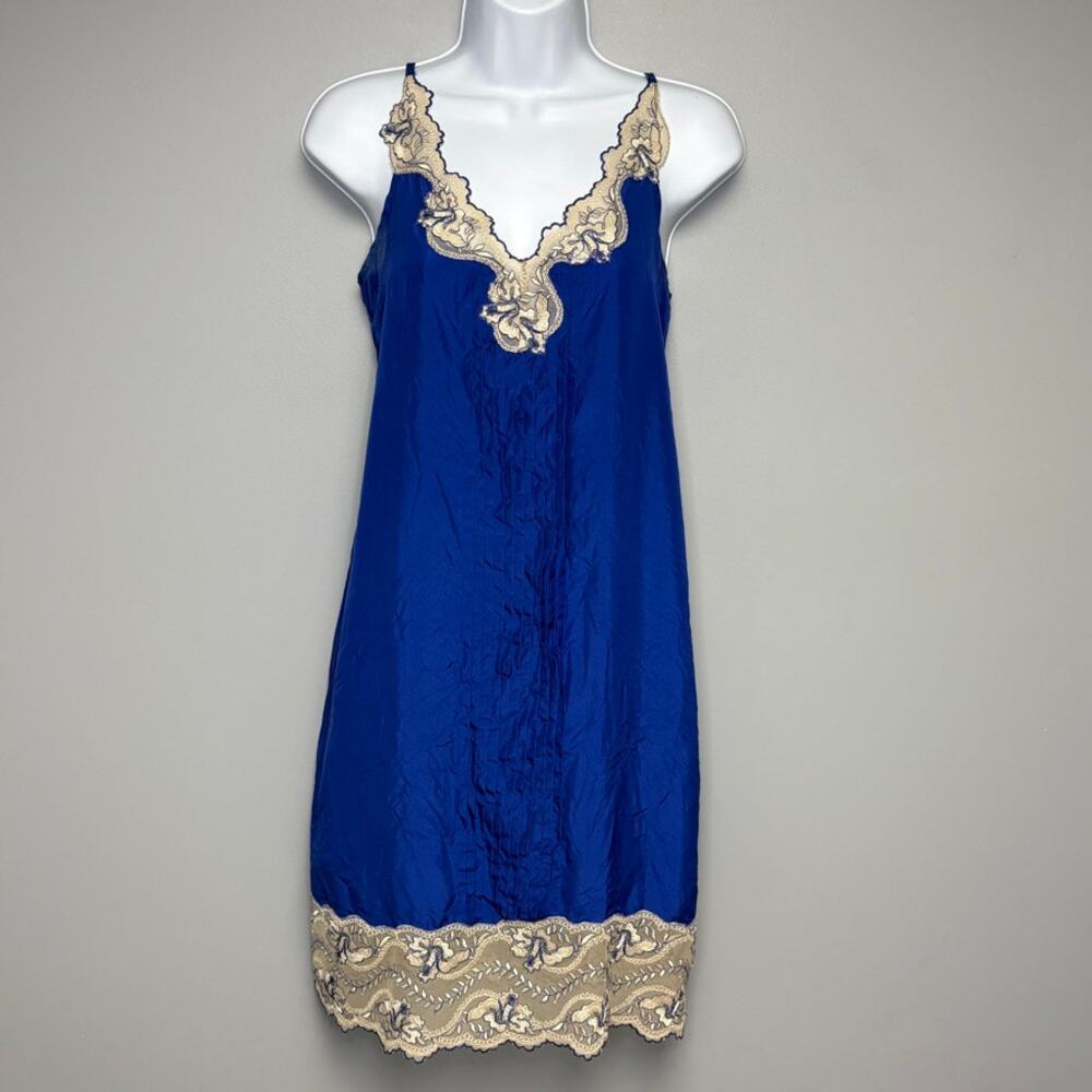 VTG Y2K 90s Express 100% Silk Floral Lace Trim Slip Dress Sexy Nightie Sz XS
